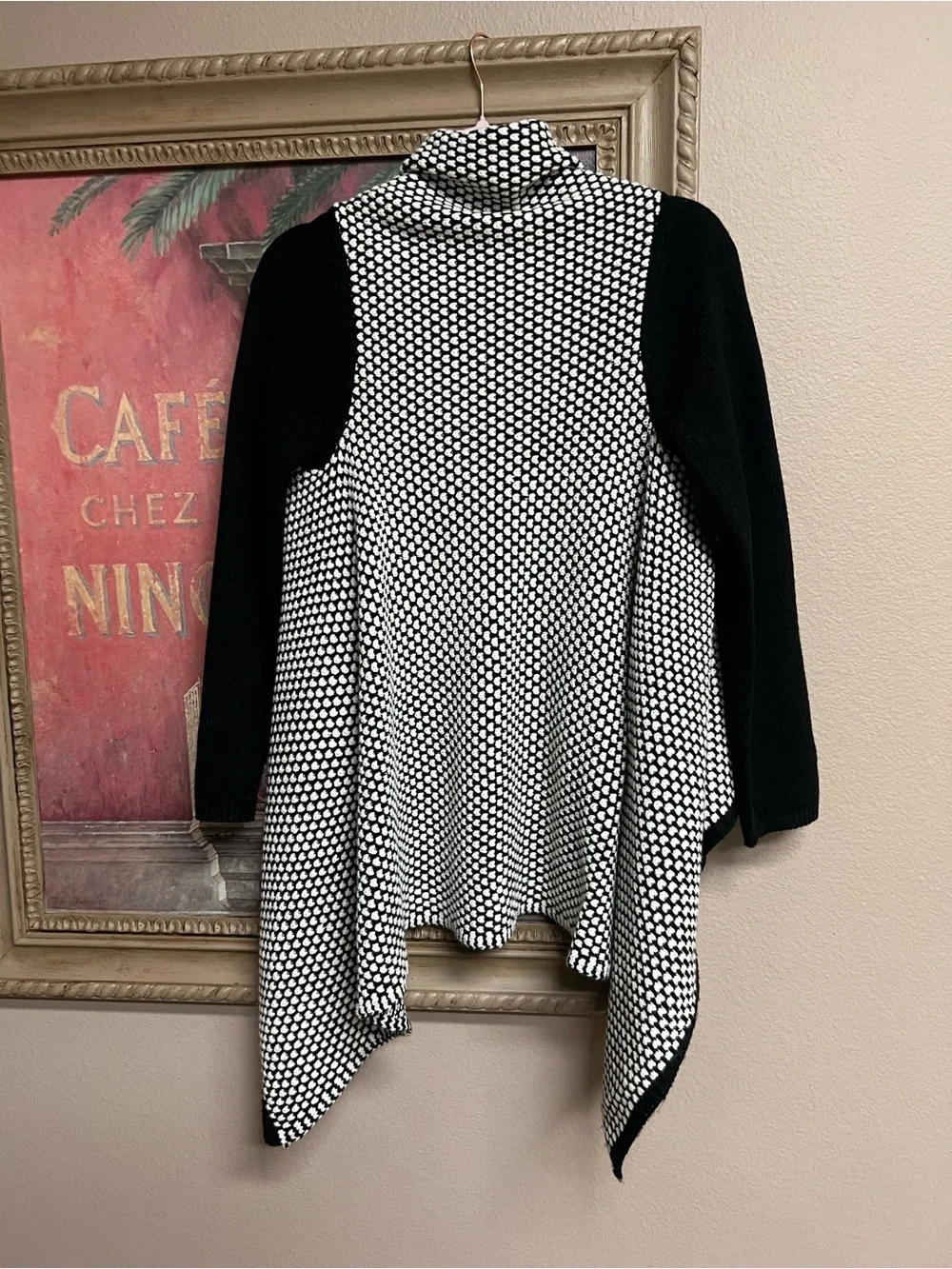 Allie & Rob Black and White Open-Front Draped Cardigan